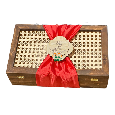 Hộp gỗ phối mây kèm phụ kiện vải nhung