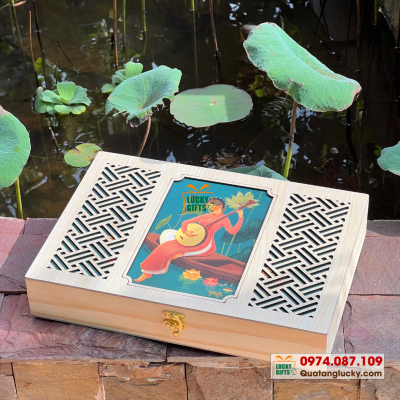 Hộp gỗ trung thu 6 bánh- Cầm sắc.