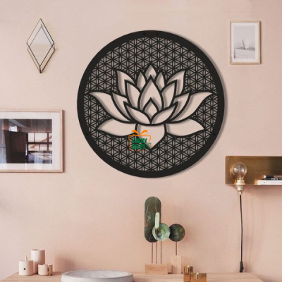 Tranh gỗ hoa sen decor văn phòng