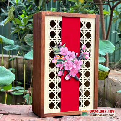 Hộp gỗ đựng rượu đôi sơn màu nâu phối phụ kiện- Đào mây