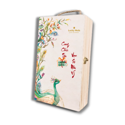 Hộp rượu gỗ in UV Màu - Cung chúc tân xuân