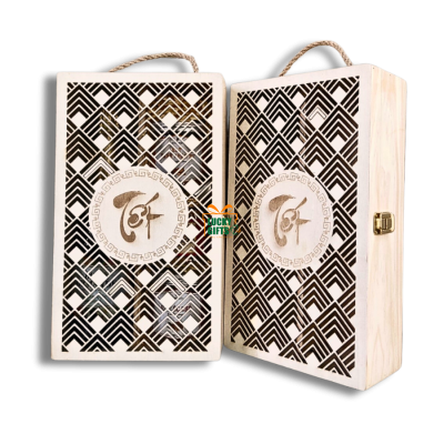 Hộp gỗ đựng rượu đôi khắc laser theo yêu cầu -tết 2026