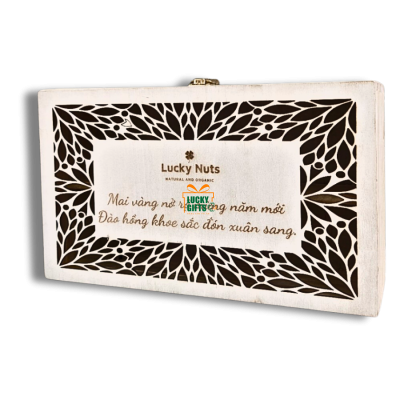 Hộp gỗ đựng quà tết nắp mở gài khóa - khắc laser