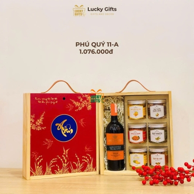 Quà tặng tết doanh nghiệp cao cấp - Rượu vang và 6 loại hạt cao cấp- Phú Quý 11