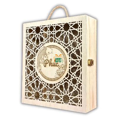 Hộp gỗ quà tết khắc laser theo yêu cầu -Phúc