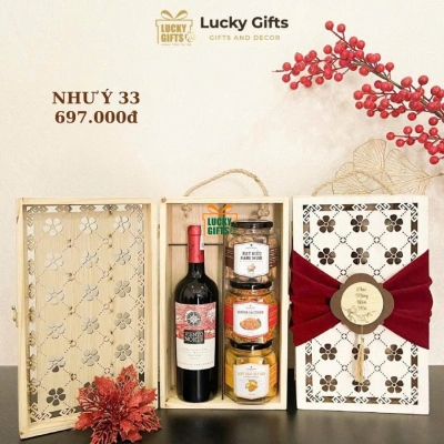 Hộp quà tặng tết phối tag gỗ sang trọng - Như ý 15