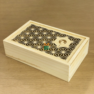 Hộp gỗ bánh trung thu- nắp trượt khắc họa tiết thỏ ngọc