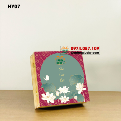 Hộp gỗ đựng yến in UV Bông sen