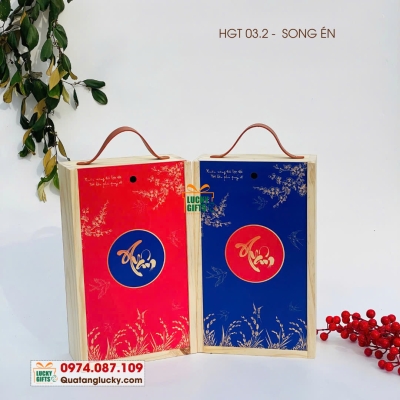 Hộp Gỗ đựng rượu nắp trượt - In UV- Song Én