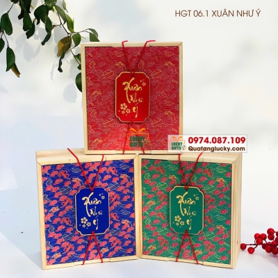 Hộp gỗ nắp mở - phối dây+ tag logo -Xuân Như Ý