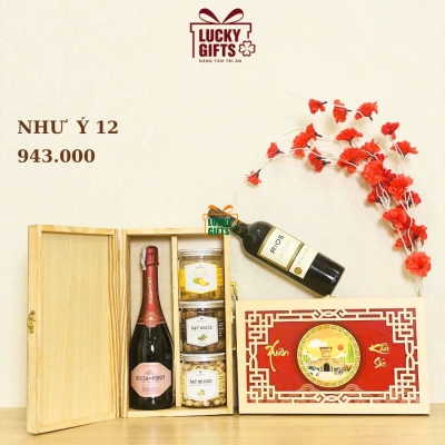 Quà tết 2026 cao cấp - Hộp gỗ thông sang trọng -Như ý 12