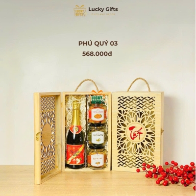 Quà tết doanh nghiệp chất lượng cao - hộp gỗ khắc logo theo yêu cầu- Phú Quý 03