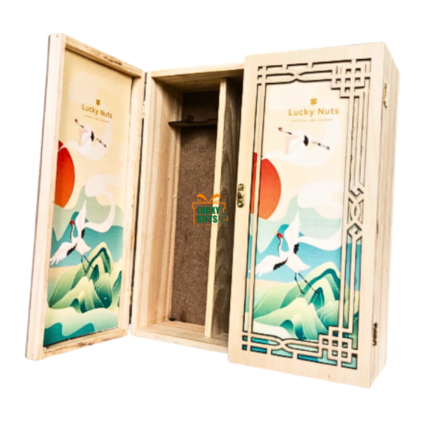 Hộp gỗ cửa mở 2 cánh dán cover  giấy màu - bách hạt diên niên