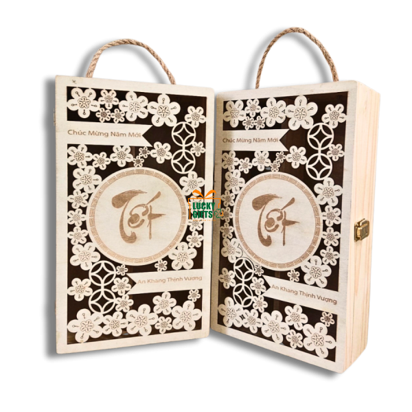 Hộp rượu gỗ hoa mai