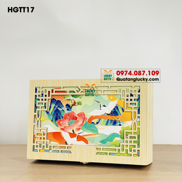 Hộp gỗ bánh trung thu tranh Hạc Sơn Liên