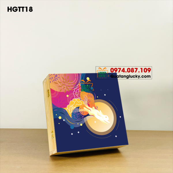 Hộp gỗ bánh trung thu In UV Thỏ ngọc