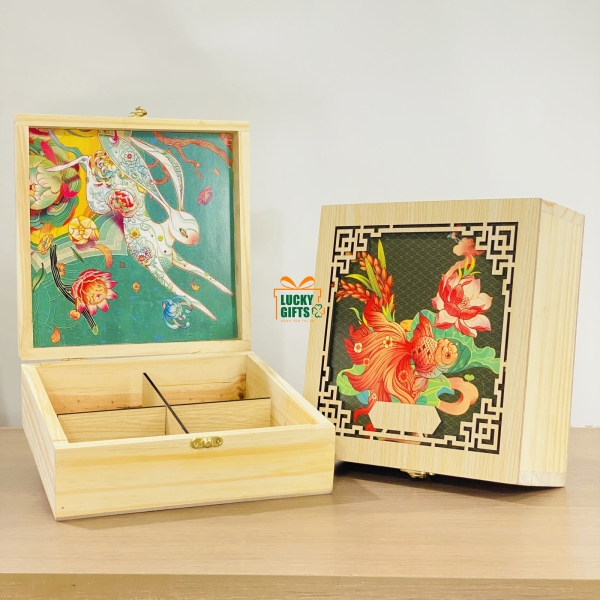 Hộp gỗ bánh trung thu tranh cover ngư liên