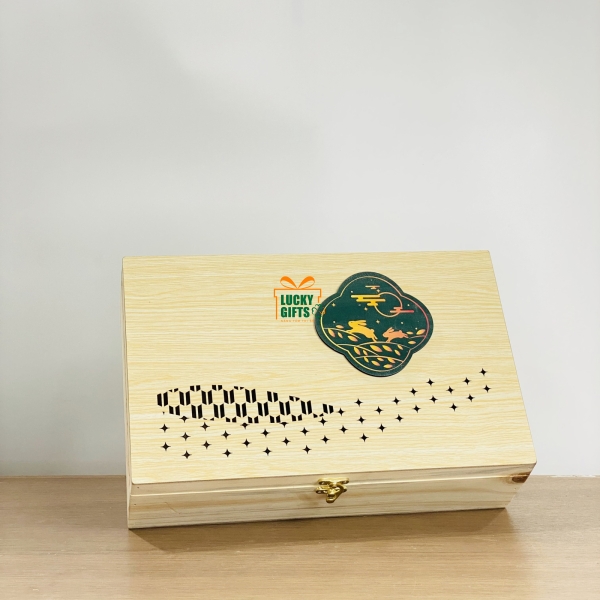 Hộp gỗ bánh trung thu phụ kiện sticker gỗ in màu