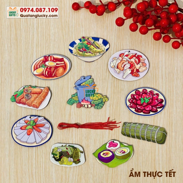 Combo sticker trang trí In UV  ẩm thực tết.