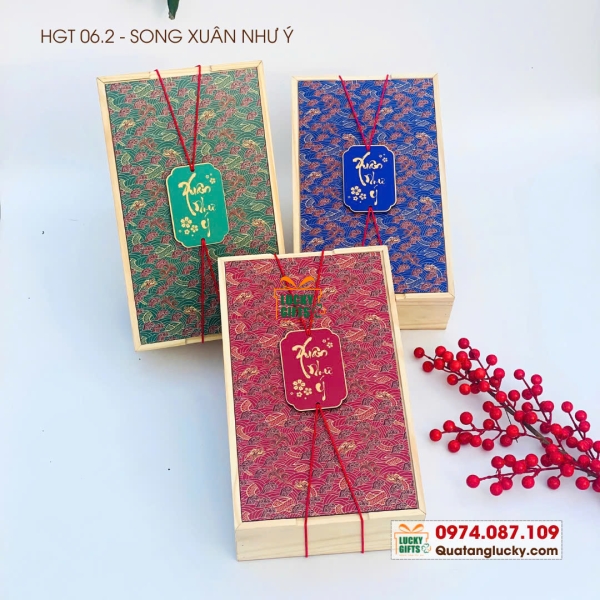 Hộp gỗ nắp trượt In UV theo yêu cầu- Song Xuân Như Ý